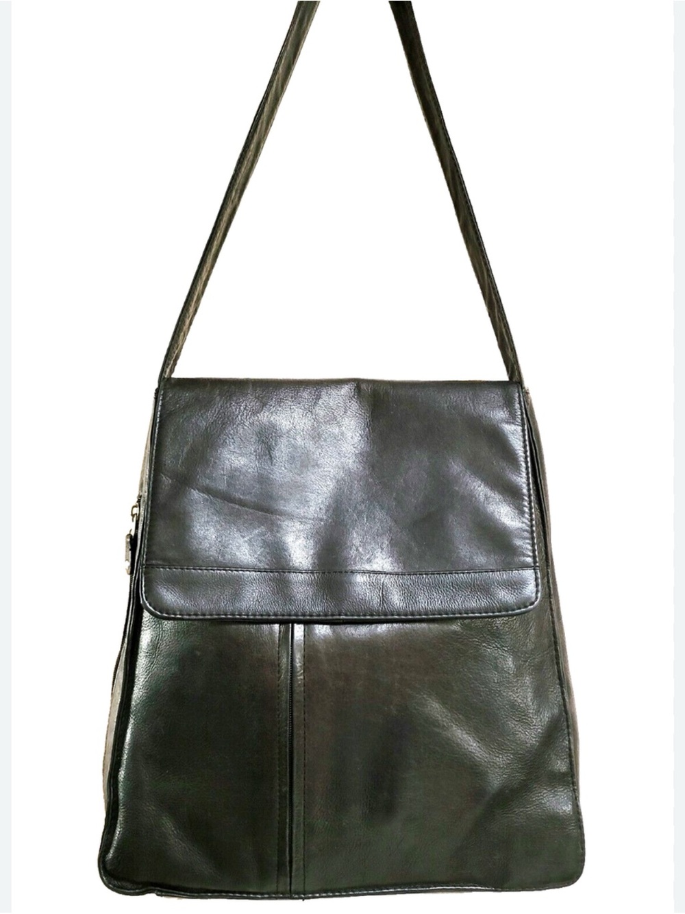 Black leather messenger bag